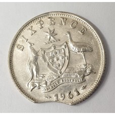 AUSTRALIA 1961 . SIXPENCE . ERROR . CLIPPED BITTEN EDGE
